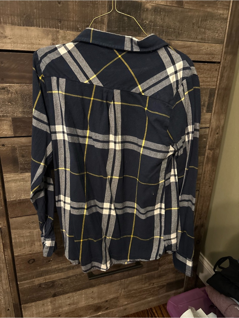 Navy Plaid Button-Down Shirt with Chest Pocket - Picture 4 of 4